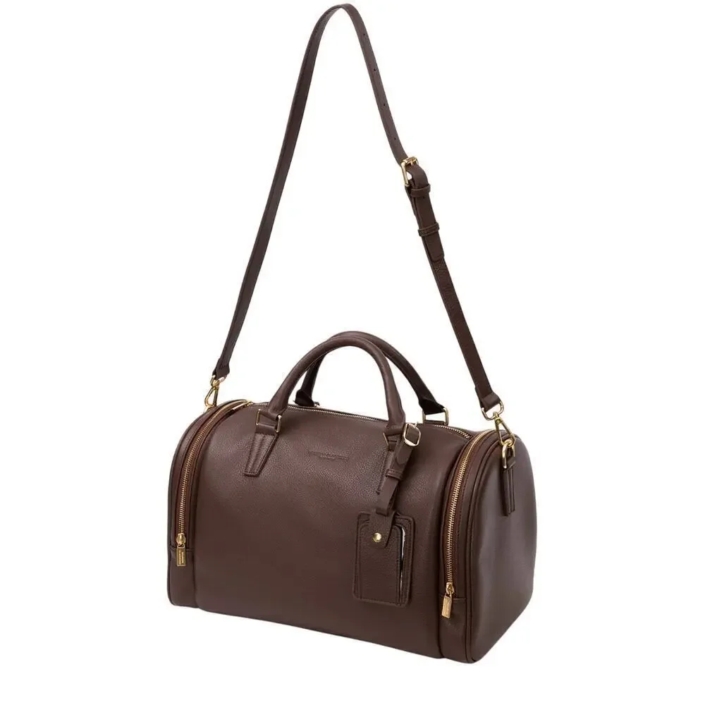 Brandon Blackwood  Medium Duffle Bag in Brown Grain Leather with Brass H…